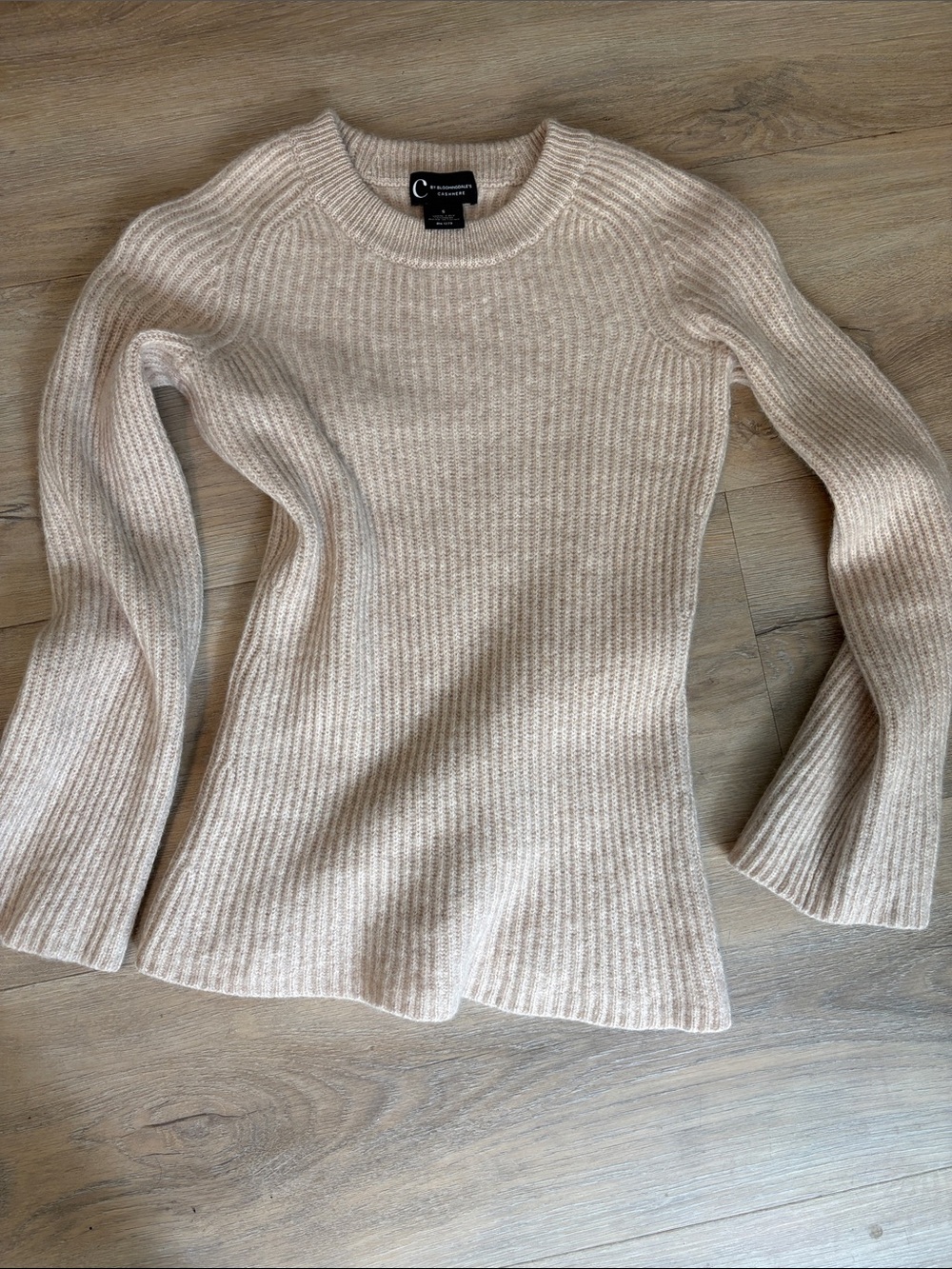 C by Bloomingdale's Cream Ribbed Crewneck Sweater